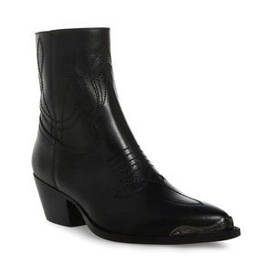 NWT Steve Madden Greyson Black Leather Cowboy Bootie